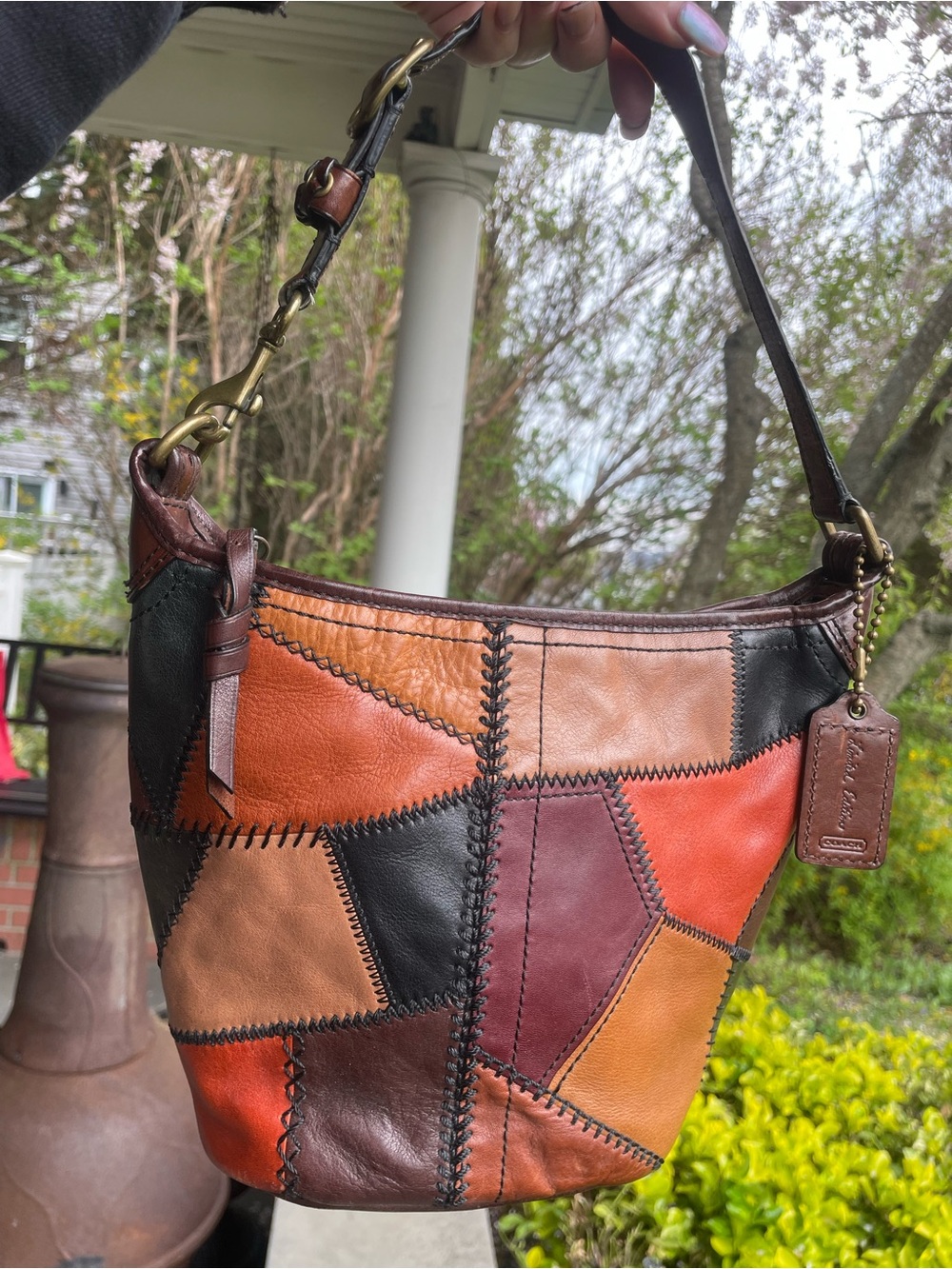 Coach Patchwork Leather Shoulder bleeker Bag in Brown, Orange, Red